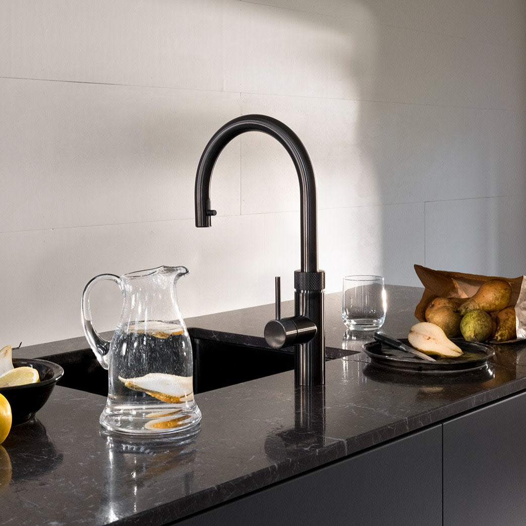 Mitigeur Quooker Flex Round Gunmetal – eau pétillante avec le CUBE