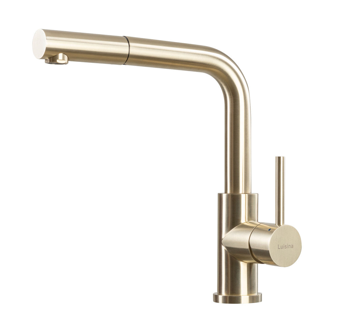 Mitigeur de cuisine Luisina, bec pivotant inox massif PVD doré clair avec douchette extractible monojet - RC304DO097