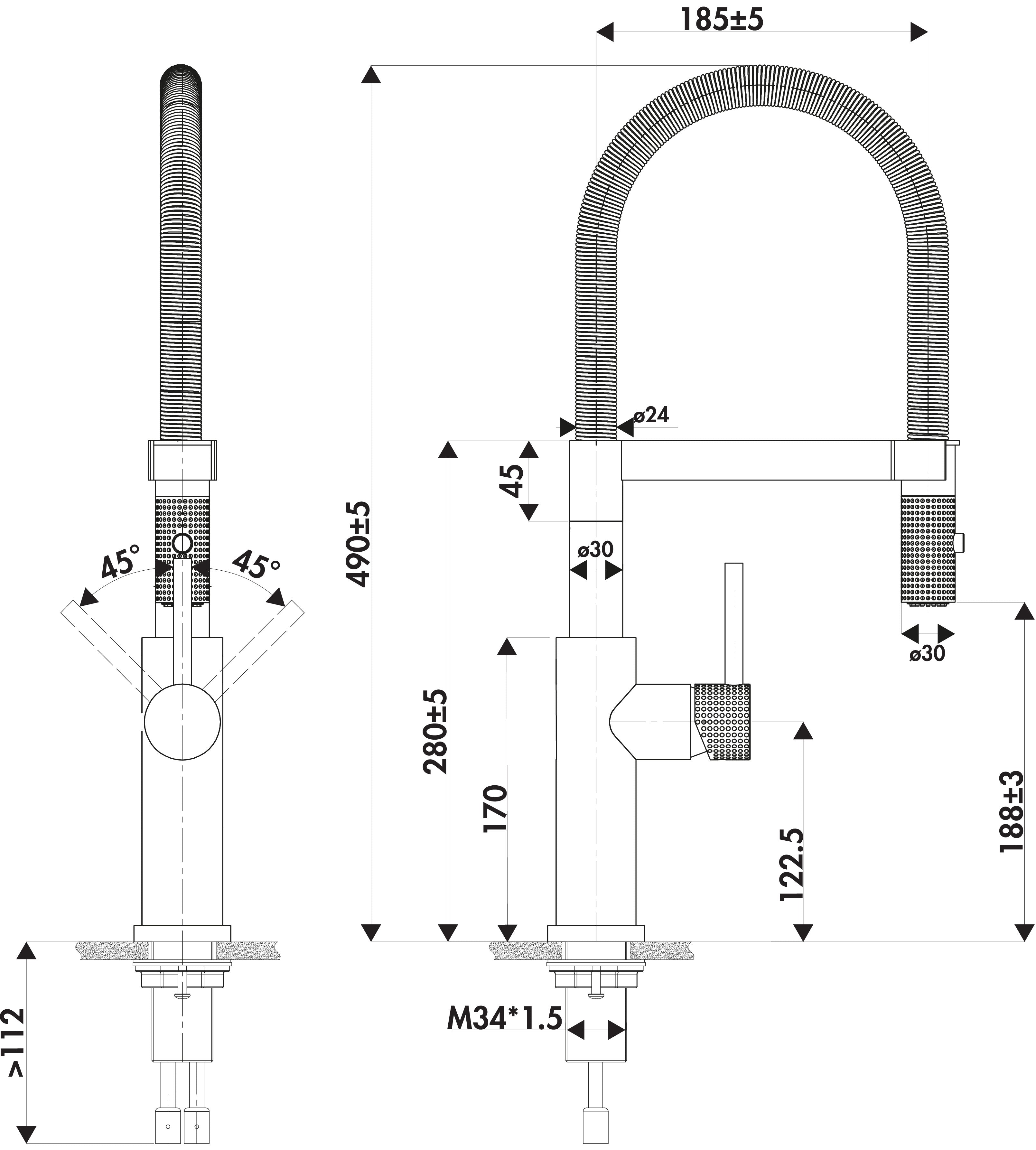Mitigeur de cuisine Luisina, bec pivotant inox massif avec douchette mobile double jet - RC317DO055