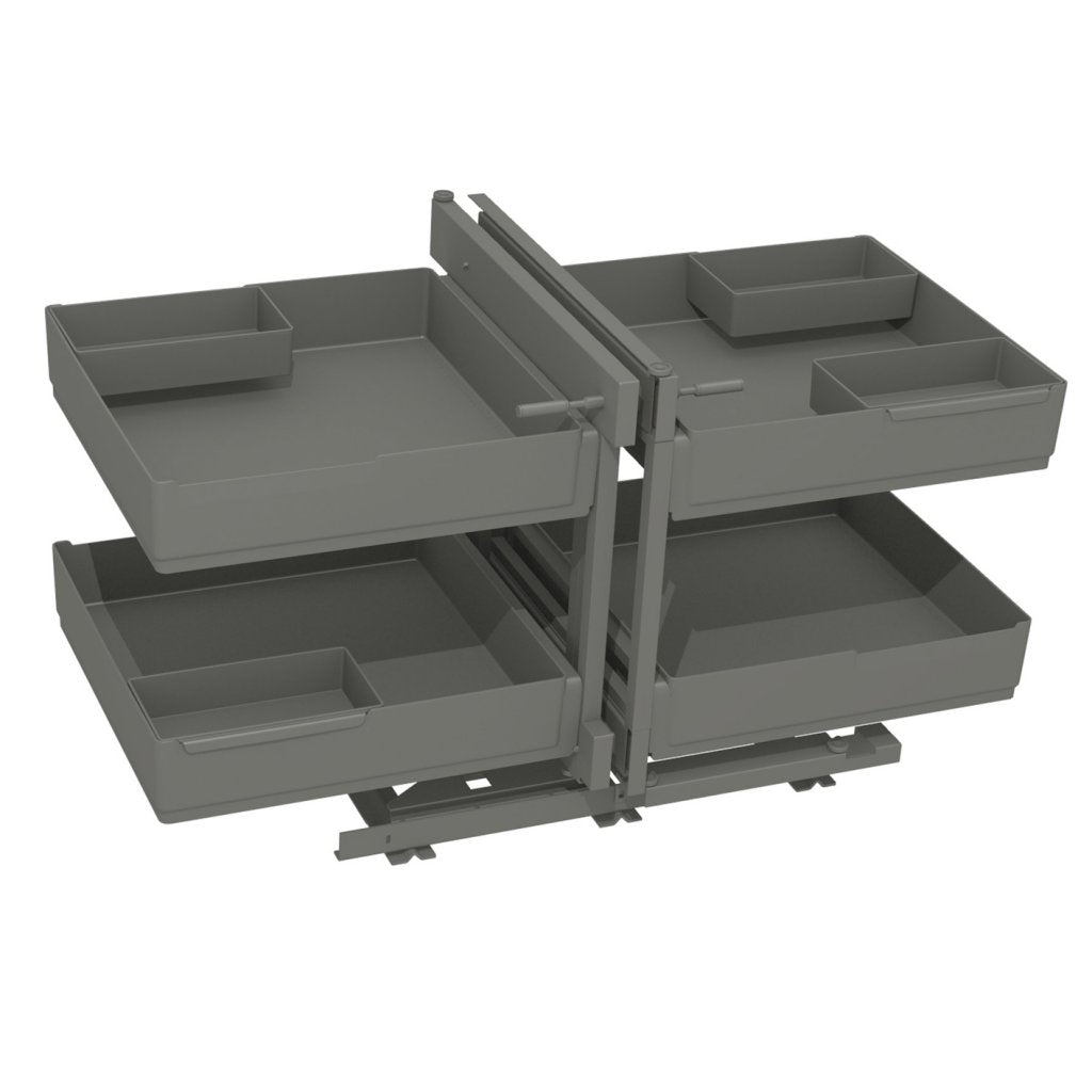 Aménagement de meuble d'angle version droite composé de 4 paniers et de 4 petits paniers amovibles pour meuble de 1200mm - finition gris orion - profondeur 500mm - porte de 600mm minimum