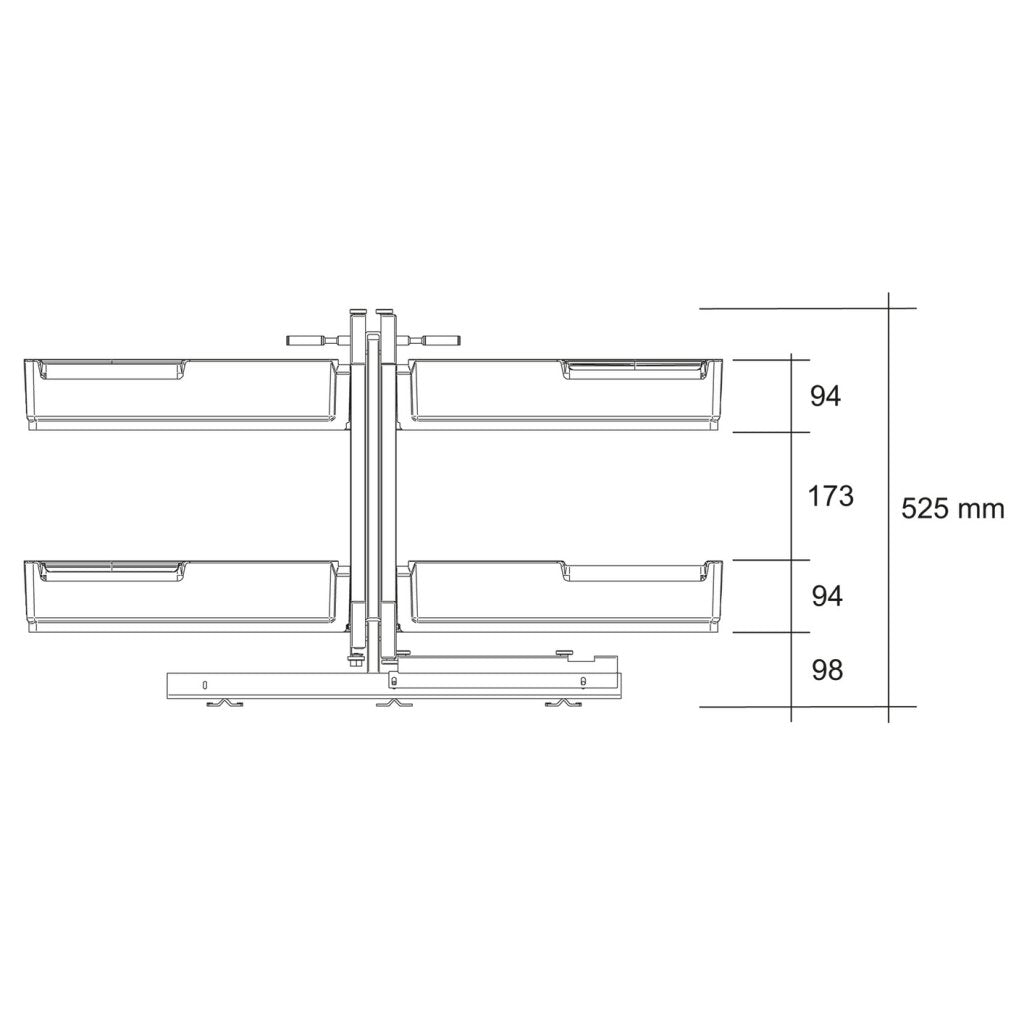 Aménagement de meuble d'angle version droite composé de 4 paniers et de 4 petits paniers amovibles pour meuble de 1200mm - finition gris orion - profondeur 500mm - porte de 600mm minimum