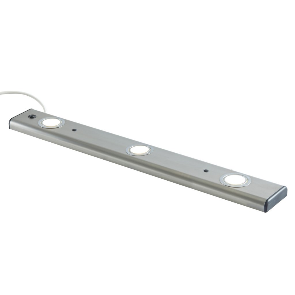 Applique de 3 spots LED (600 x 100 x 26) avec interrupteur à bascule et convertisseur intégré - finition inox brossé - puissance 2,5W par spot / 270lm - 230VAC - 3500K