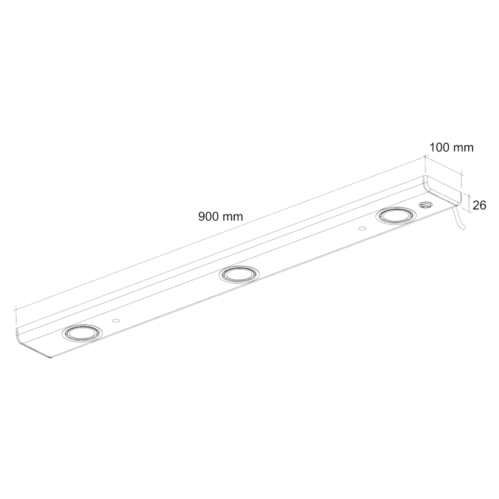 Applique de 3 spots LED (600 x 100 x 26) avec interrupteur à bascule et convertisseur intégré - finition inox brossé - puissance 2,5W par spot / 270lm - 230VAC - 3500K