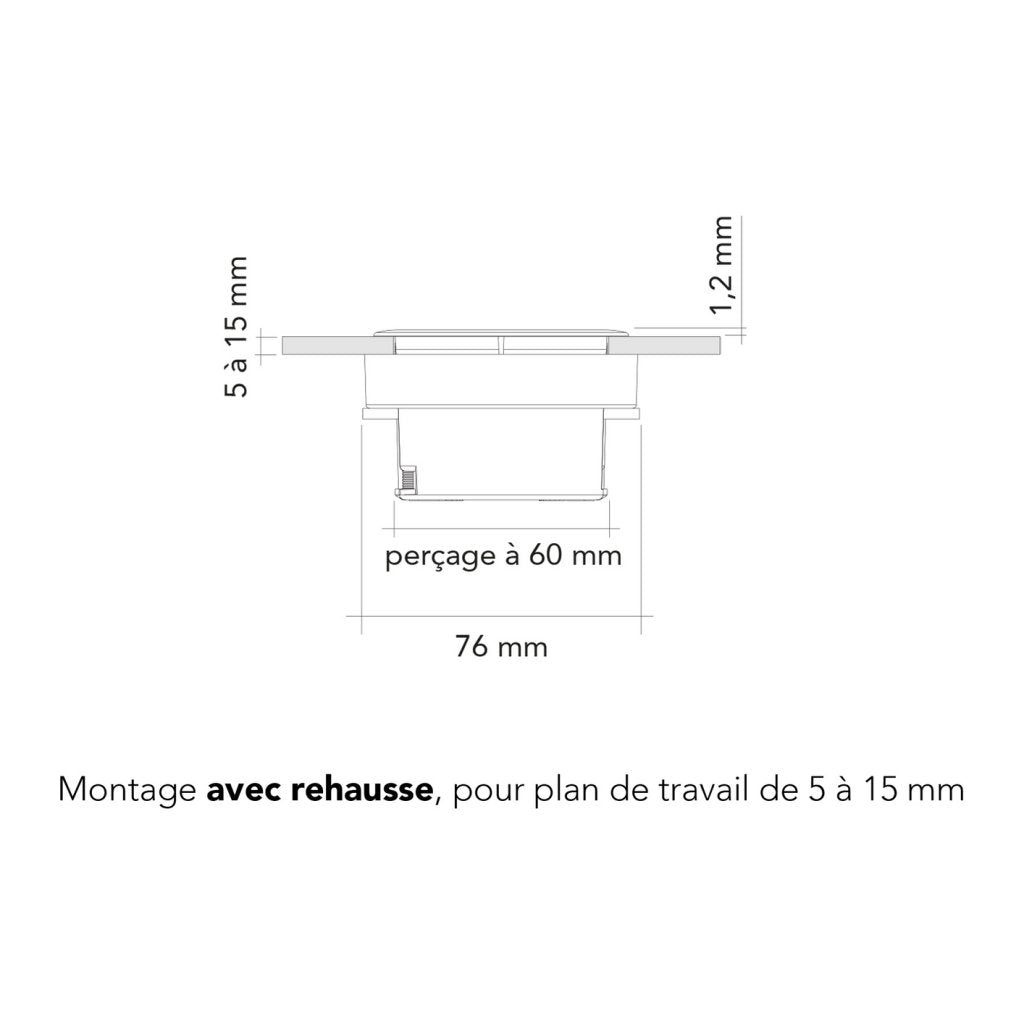 Bloc 1 prise+ 1 USB A+C- EIGHT affleurant à encastrer dans un plan de travail de 5 à 40mm-finition noir mat (RAL9005)- 16A-230V-2P+T