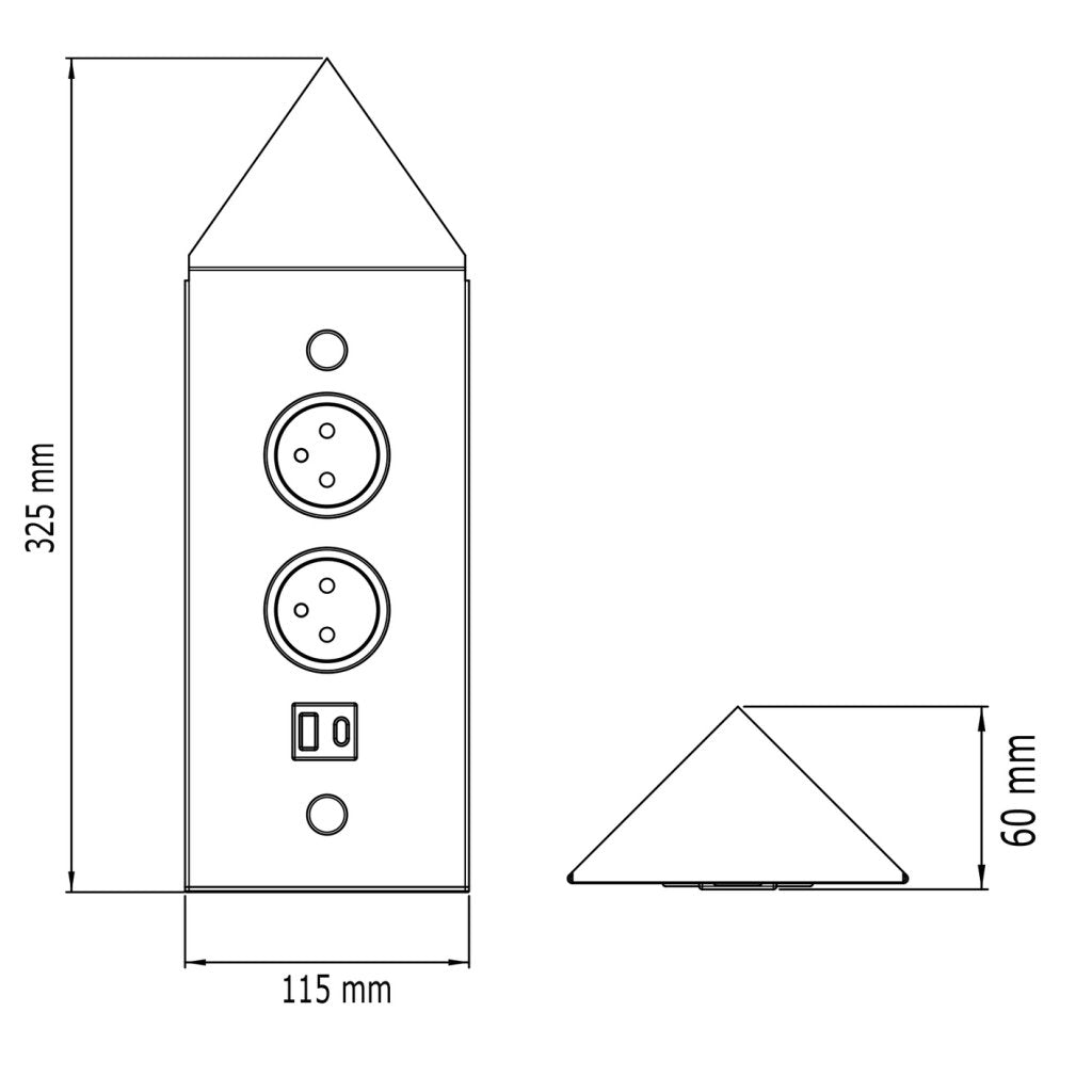Bloc 2 prises + 1 port USB A/C d'angle - finition noir mat - prise noire - 16 A - 230V - 2P+T