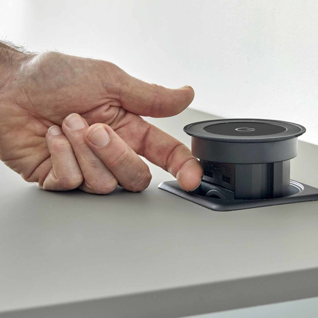 Bloc 2 prises+2 USB (2A + 5V) + QI autoMATICK rétractable - noir