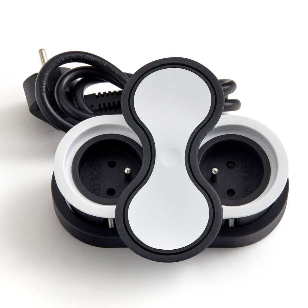 Bloc 2 prises EIGHT IP44 affleurant à encastrer dans un plan de travail de 5 à 40mm - finition blanc mat - 16A - 230V - 2P+T