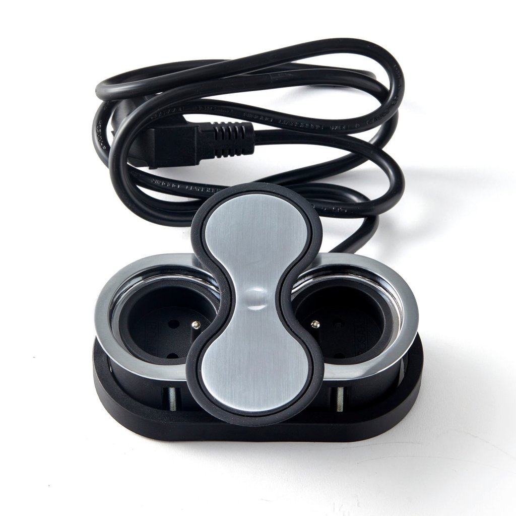 Bloc 2 prises EIGHT IP44 affleurant à encastrer dans un plan de travail de 5 à 40mm - finition inox brossé - 16A - 230V - 2P+T