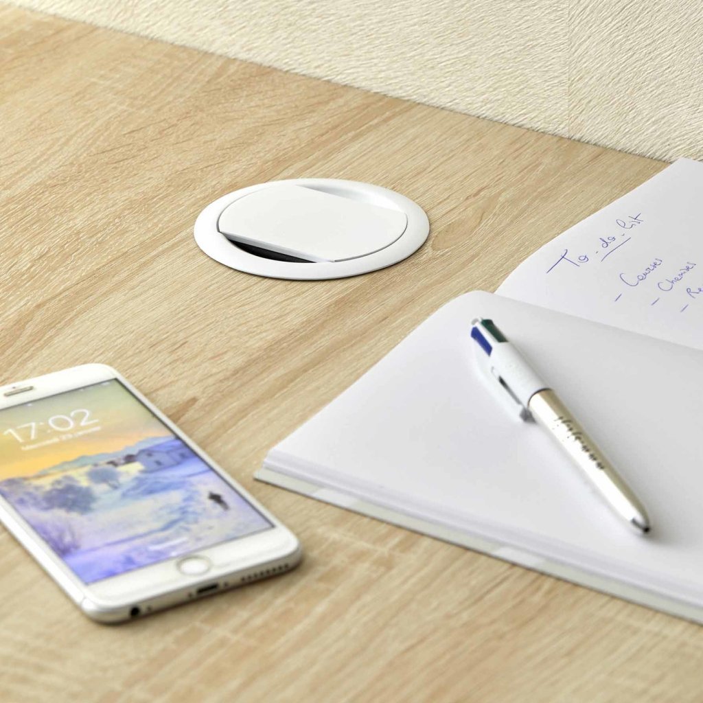 Bloc 3 Prises + 2 USB (2A - 5V) BRICK rétractable - blanc mat