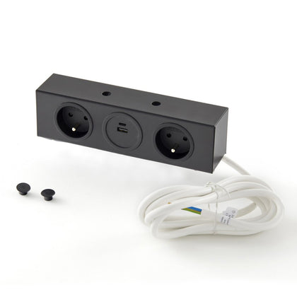 Bloc central - finition noir mat - 2 prises 16A - 230V - 2P+T + USB-A + USB-C