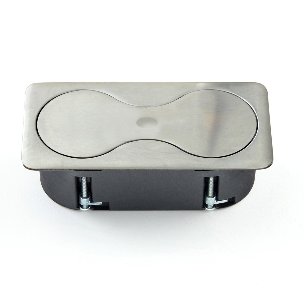 Bloc 2 prises EIGHT rectangulaire affleurant à encastrer dans un plan de travail de 5 à 40mm - finition inox brossé- 16A - 230V - 2P+T