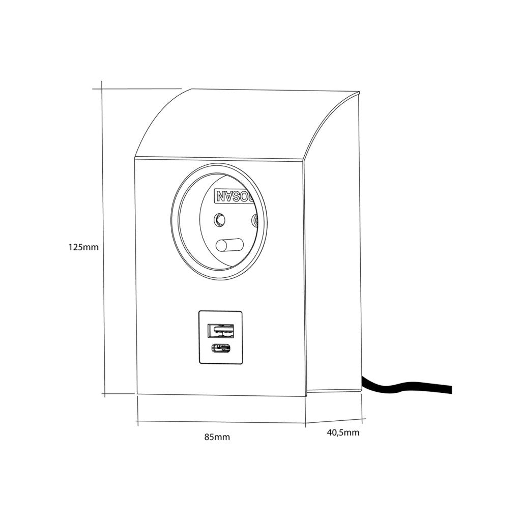Bloc prise mural MINI BORN - Finition Blanc - 1 prise 16A + USB-A + USB-C