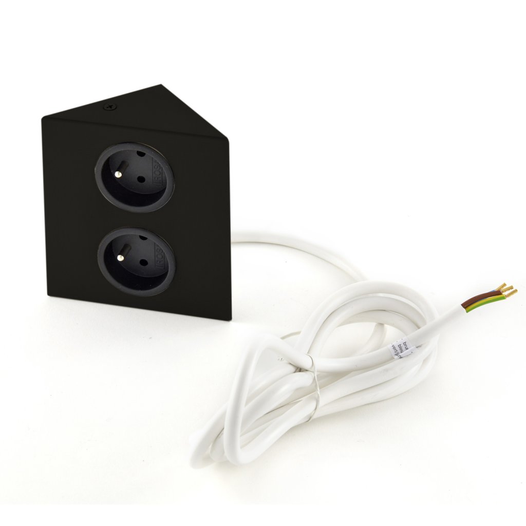 Bloc 2 prises d'angle- Finition noir mat- 16A-230V-2 P+T- A visser sous meuble haut