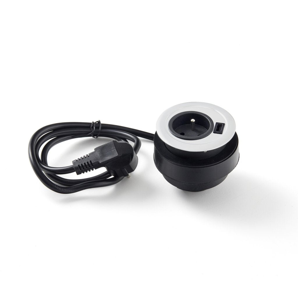Bloc prise + USB DOT sans clapet-Finition blanc mat-16A-230V-2P+1T