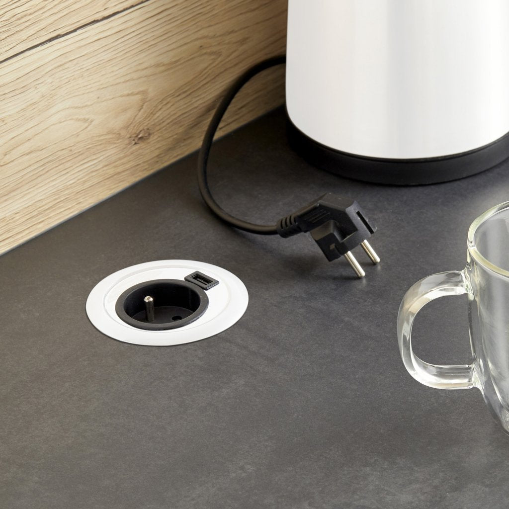 Bloc prise + USB DOT sans clapet-Finition blanc mat-16A-230V-2P+1T