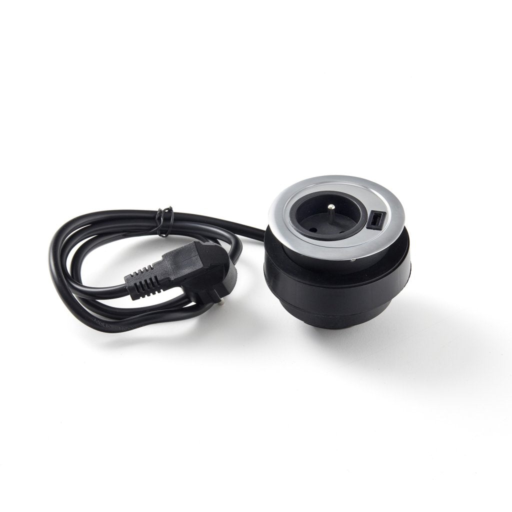 Bloc prise + USB DOT sans clapet-Finition Inox brossé-16A-230V-2P+1T