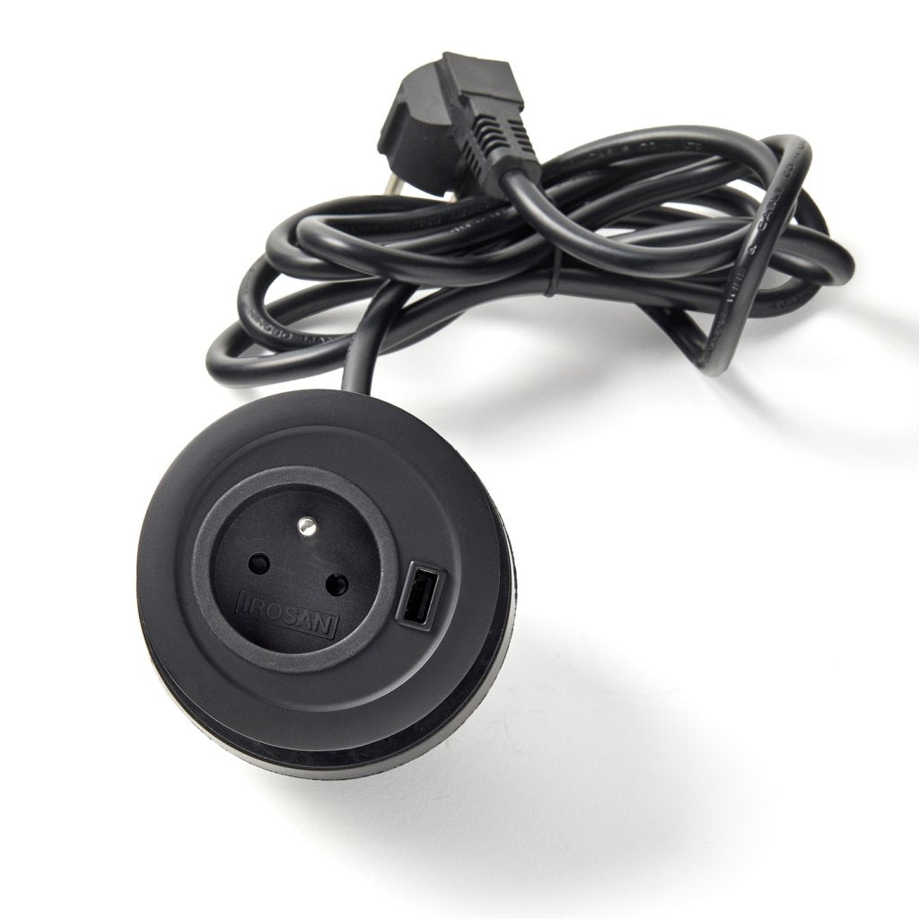 Bloc prise + USB DOT sans clapet-Finition Noir mat-16A-230V-2P+1T