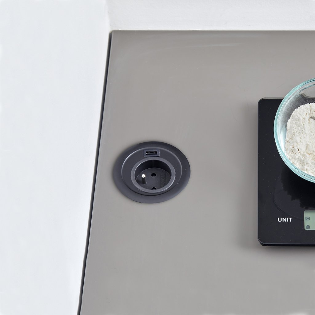 Bloc prise + USB DOT sans clapet-Finition Noir mat-16A-230V-2P+1T