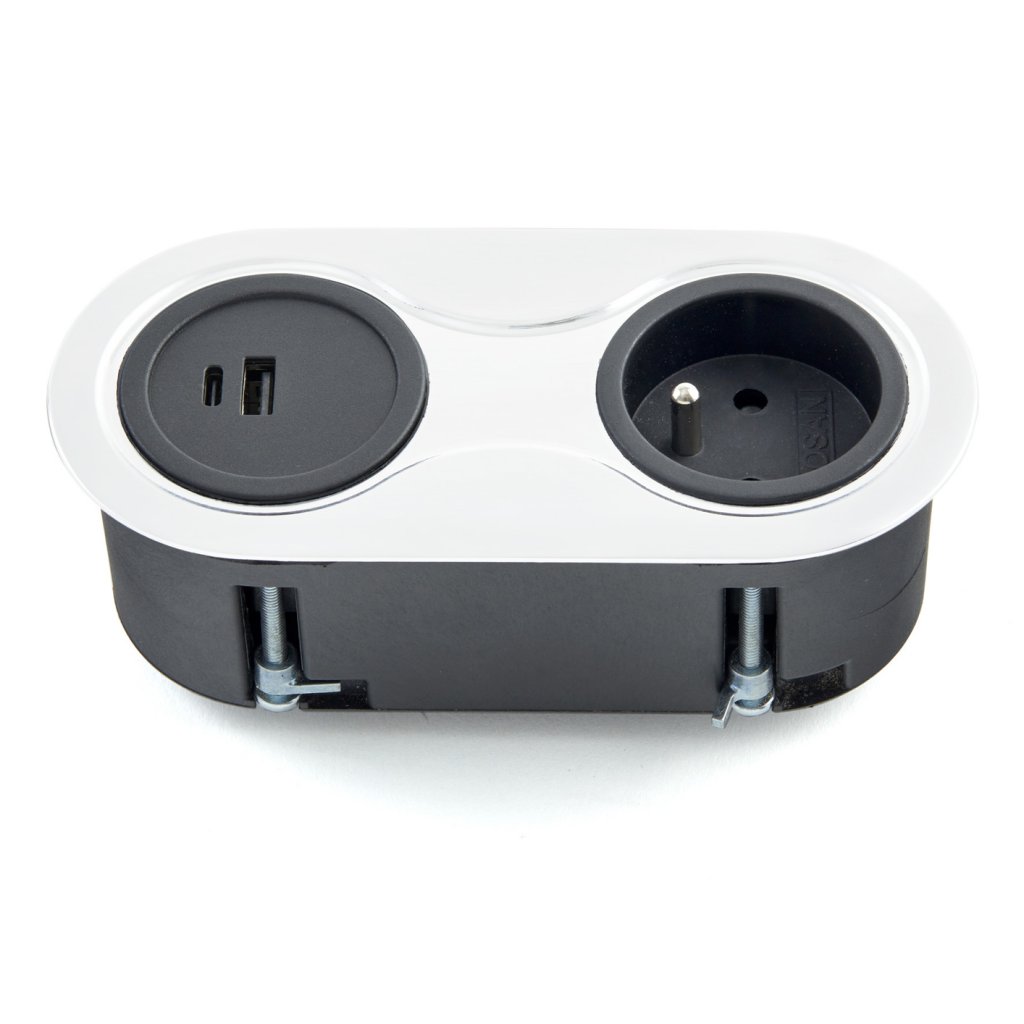 Bloc prises INFINI sans clapet - Finition Blanc mat - 1 prise 16A-230V-3680W maxi + USB-A + USB-C