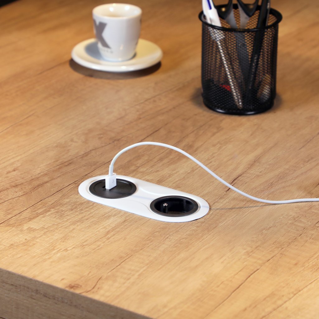 Bloc prises INFINI sans clapet - Finition Blanc mat - 1 prise 16A-230V-3680W maxi + USB-A + USB-C