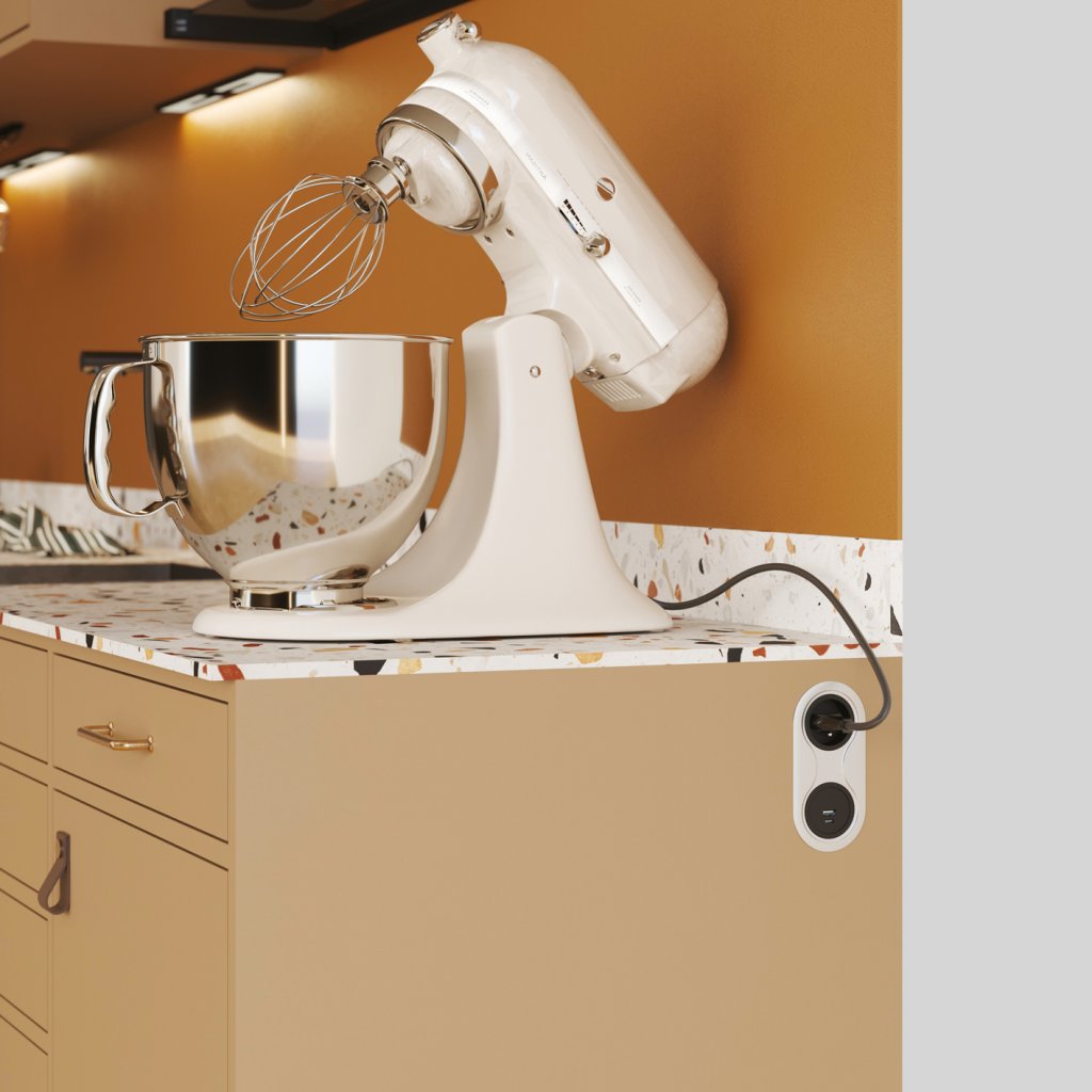 Bloc prises INFINI sans clapet - Finition Blanc mat - 1 prise 16A-230V-3680W maxi + USB-A + USB-C