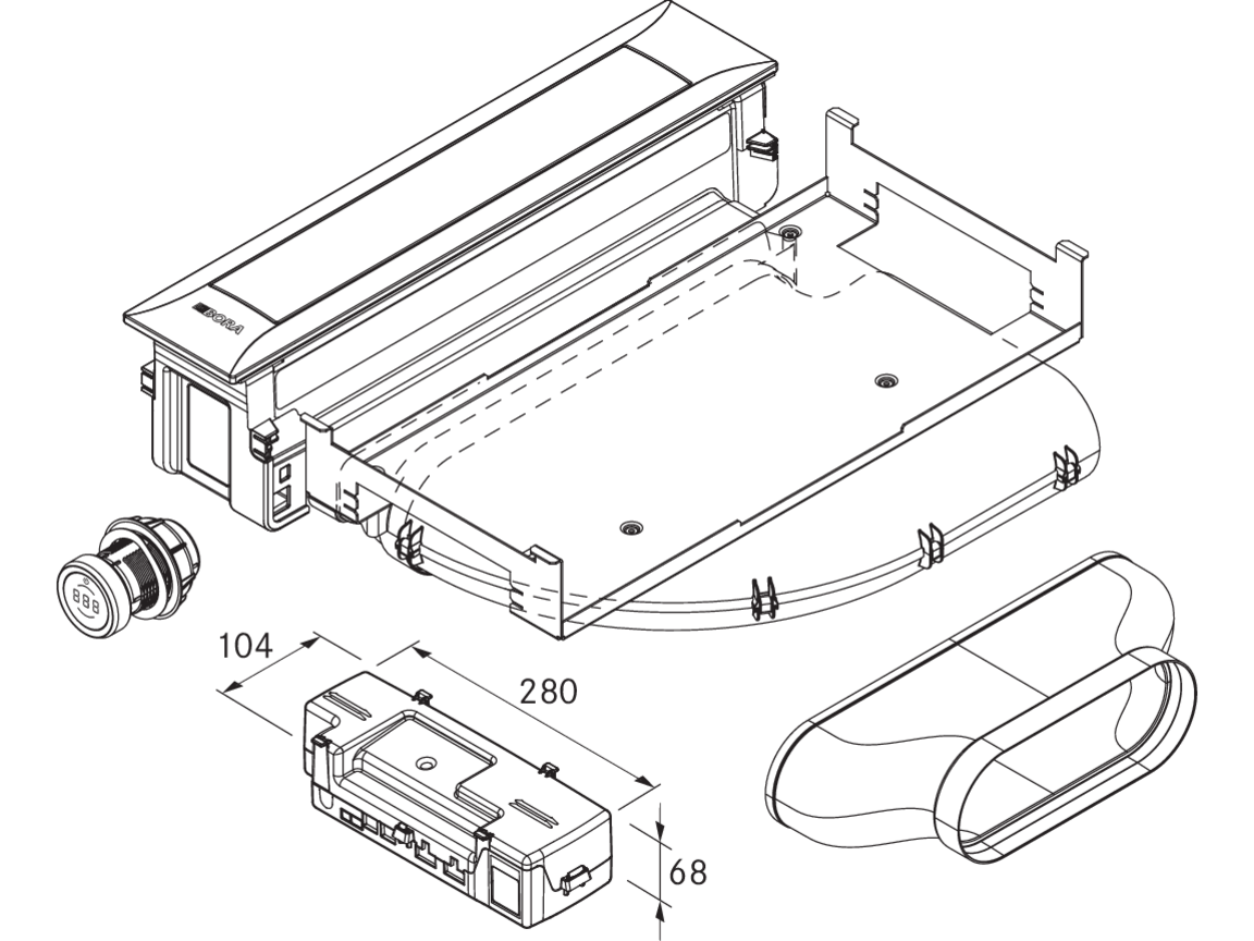 Schéma d’installation du dispositif aspirant BORA Professional 3.0 PKA3AB avec conduit Ecotube coudé