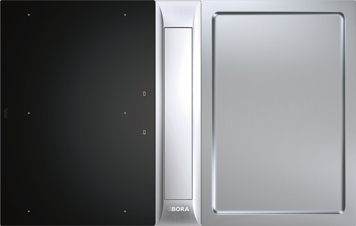 BORA Professional 3.0 PKAS3FIT vu de dessus : induction, dispositif aspirant et teppanyaki inox