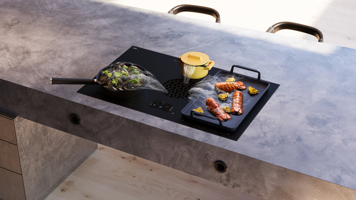 BORA X Pure Max sans boutons, écran tactile xControl, intégré dans un plan de travail