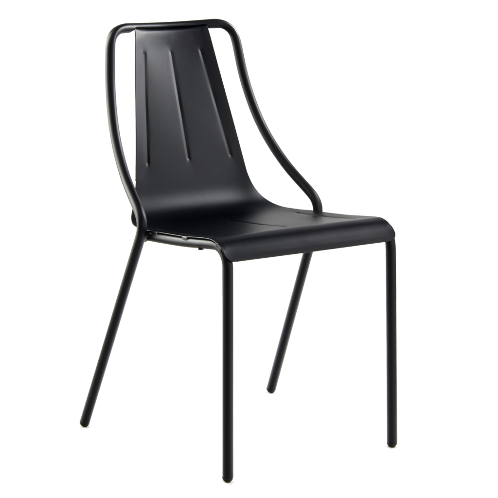 Chaise acier LOLA, acier laqué noir, structure en acier laqué noir