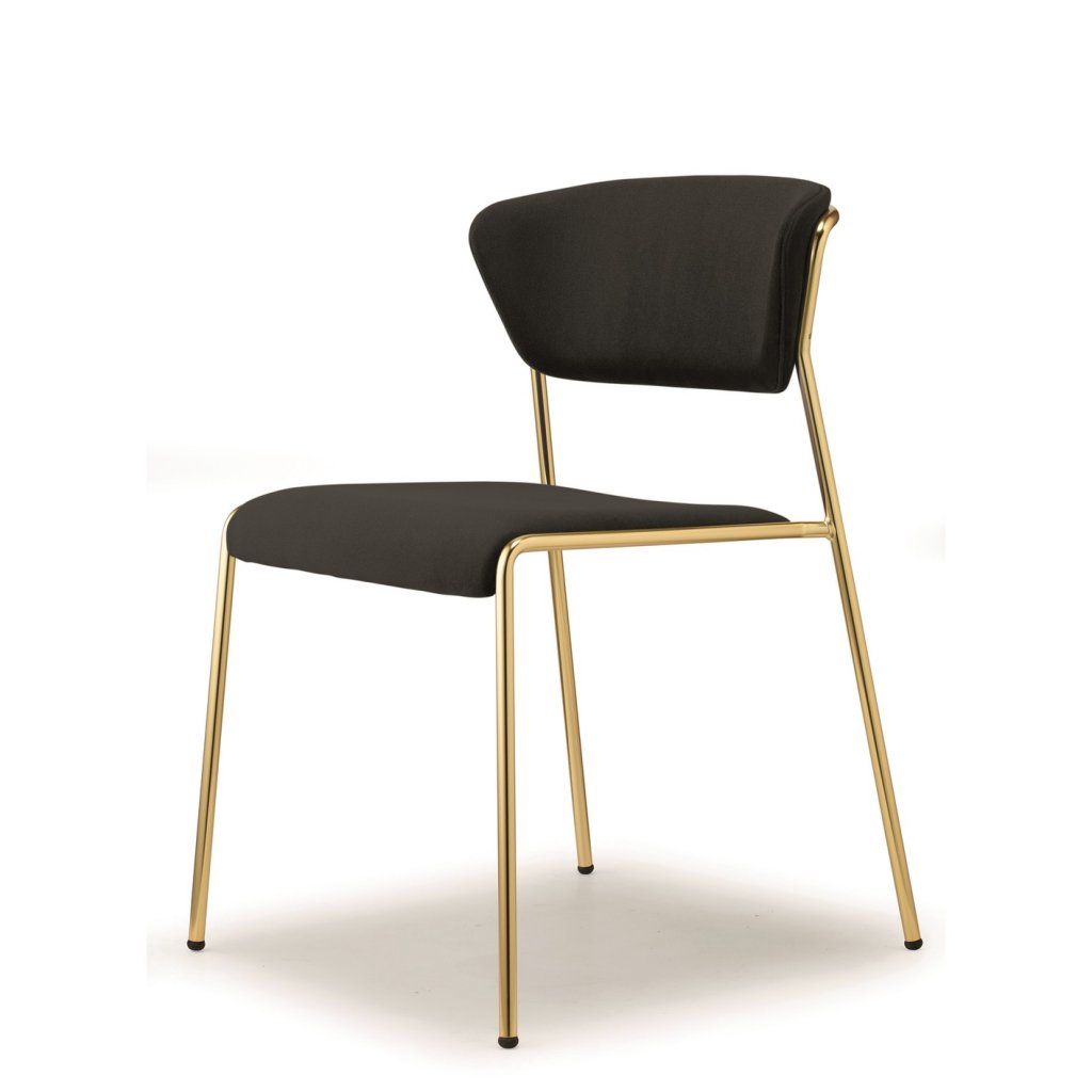 Chaise AGATHA-Structure Laiton satiné- Dossier et assise écopelle noir