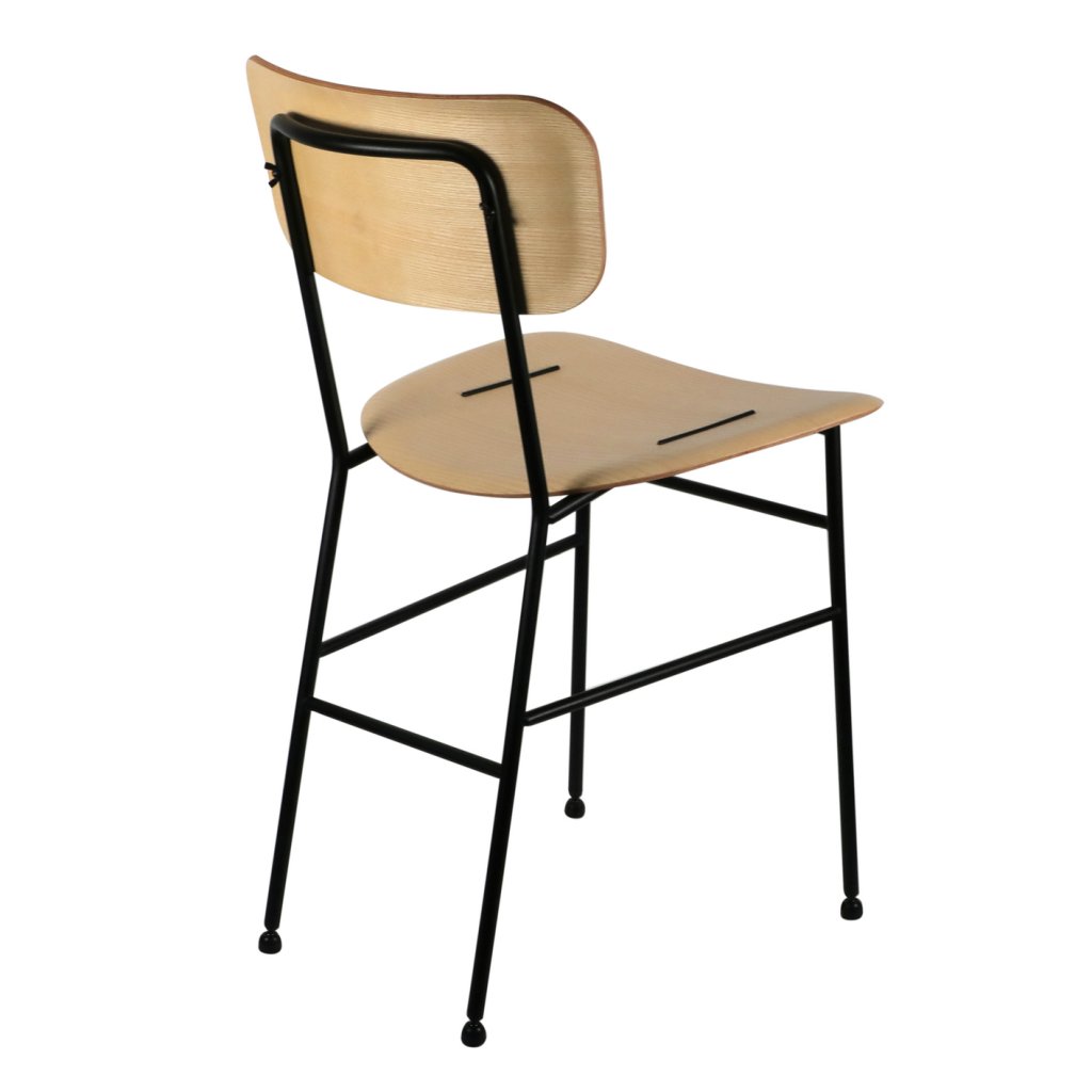 Chaise PLUM-Structure noire-Dossier et assise bois teinté naturel