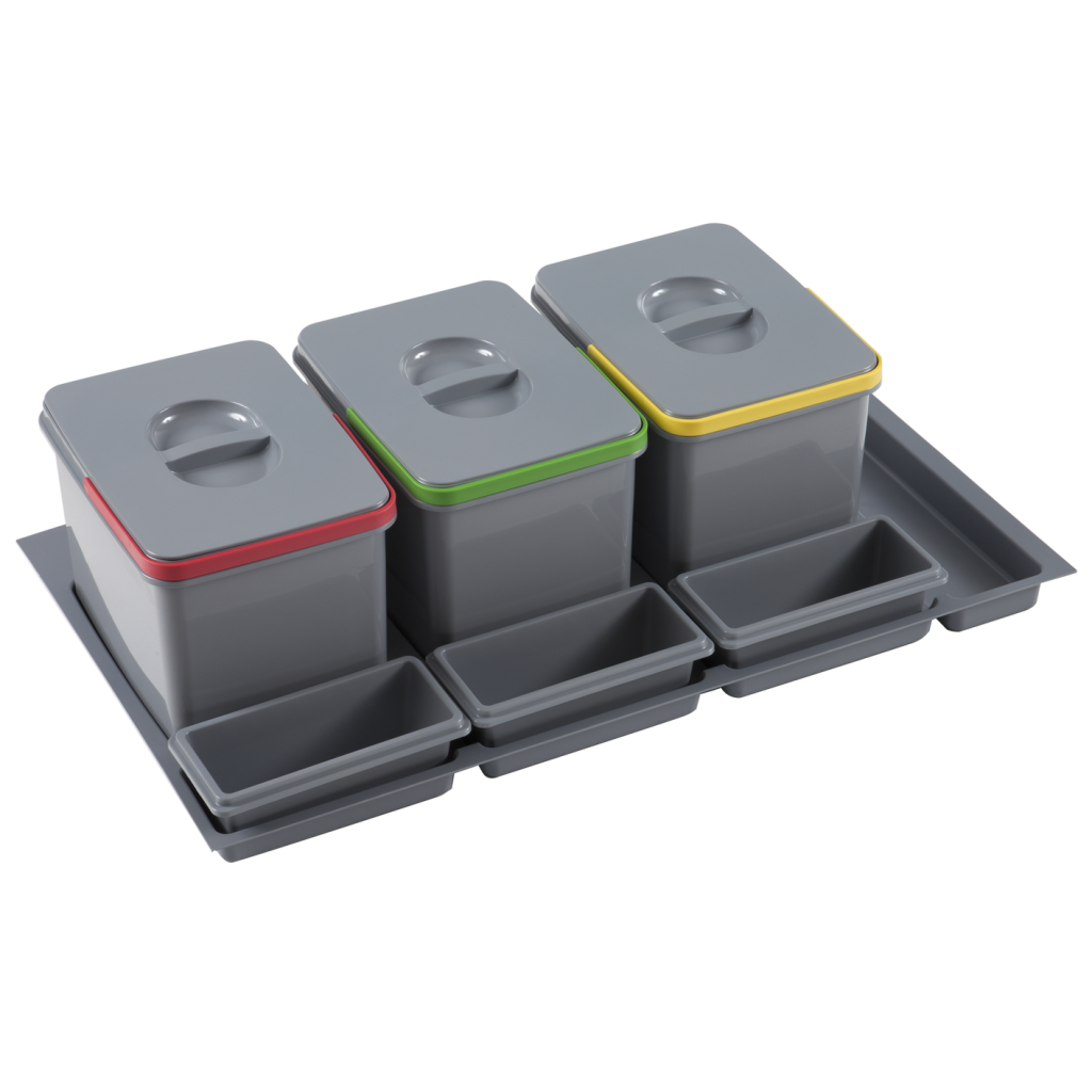 Collecteur 3 seaux avec couvercles : 3 x 12L et 3 bacs amovibles - H. 230mm - ouverture manuelle - MSA 9906
