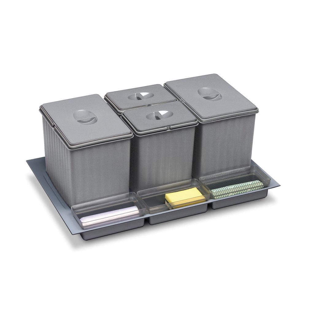 Collecteur composé de 4 seaux avec couvercles : 2 x 14L + 2 x 6,5L et de 3 bacs amovibles - pour tiroir de 800mm - H. 250mm-finition Gris - MSA 4902