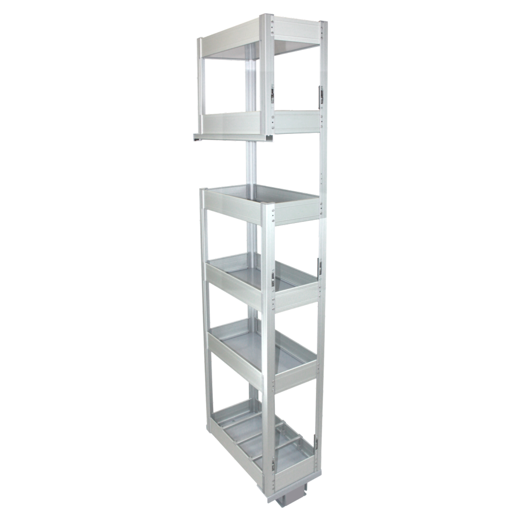 Colonne extractible 6 paniers pour meuble de 300mm - hauteur interne de 1730mm - finition aluminium