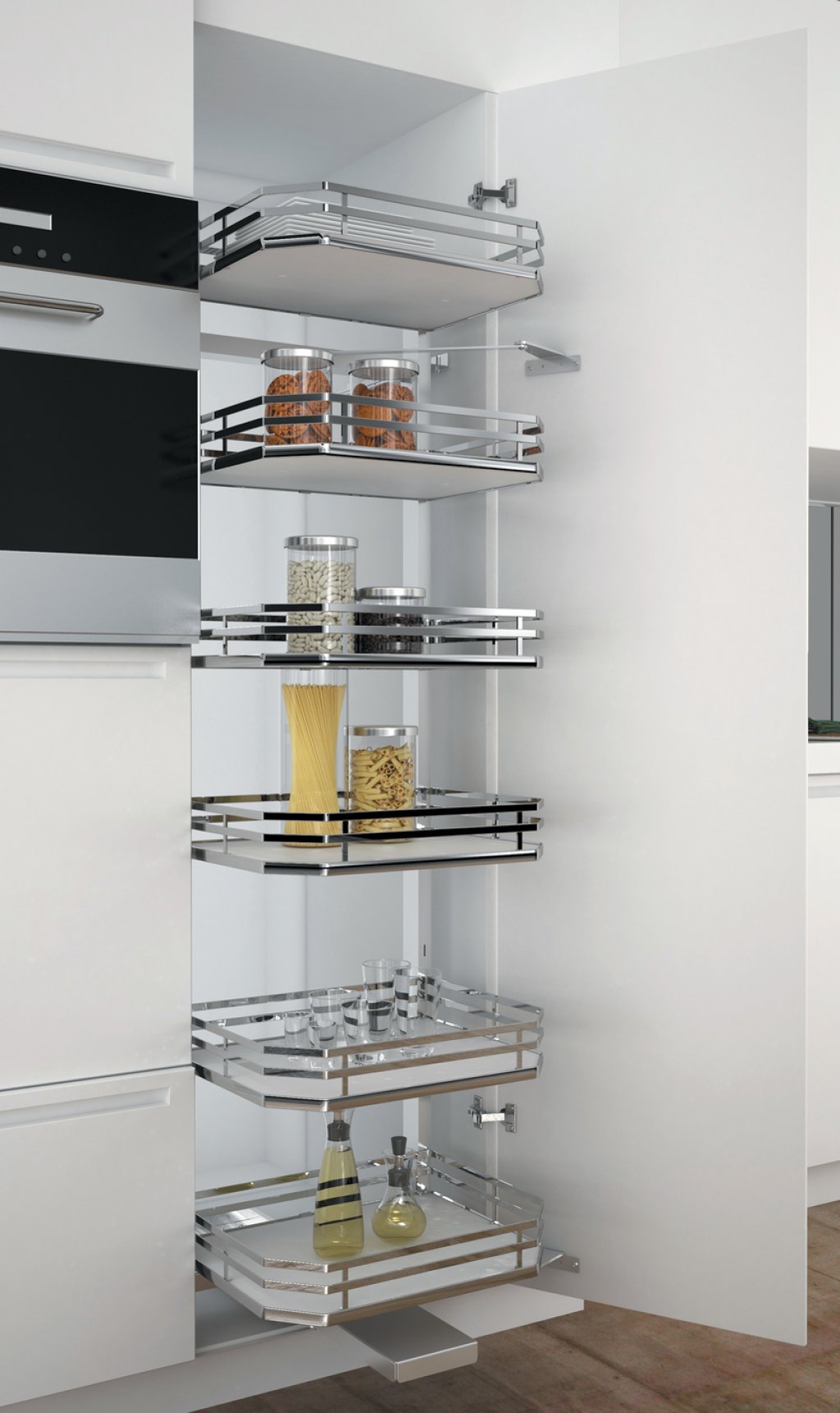 Colonne extractible hauteur interne finition chrome pour meuble de 450 mm