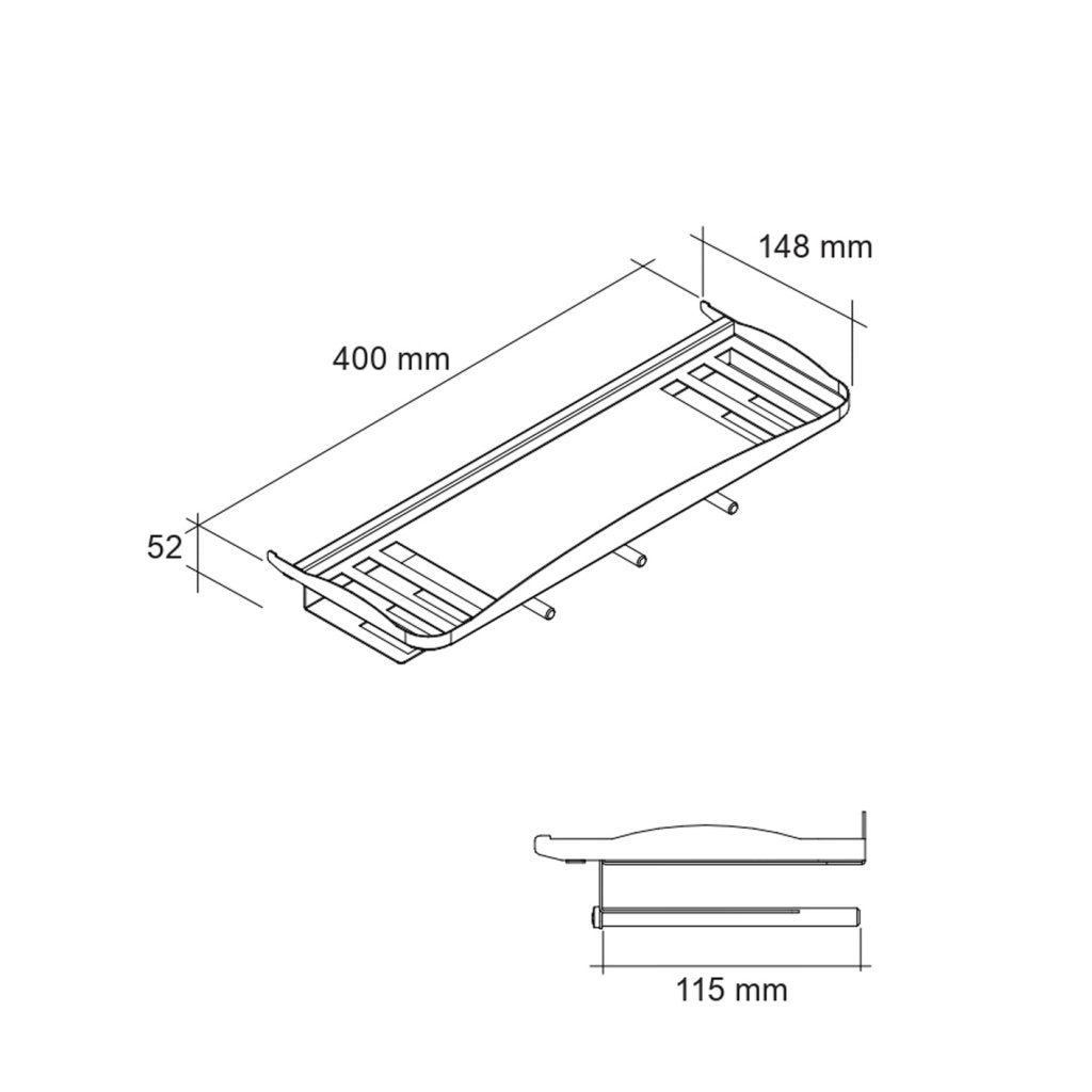 Etagère porte tasse en acier pour barre de crédence 9710N, 9720N, 9730N, 9740N - finition noir mat - L.400mm
