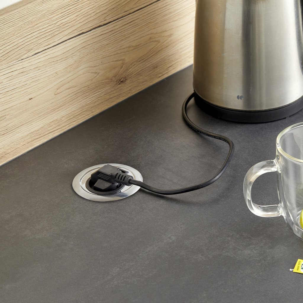 Bloc prise + USB DOT sans clapet-Finition Inox brossé-16A-230V-2P+1T