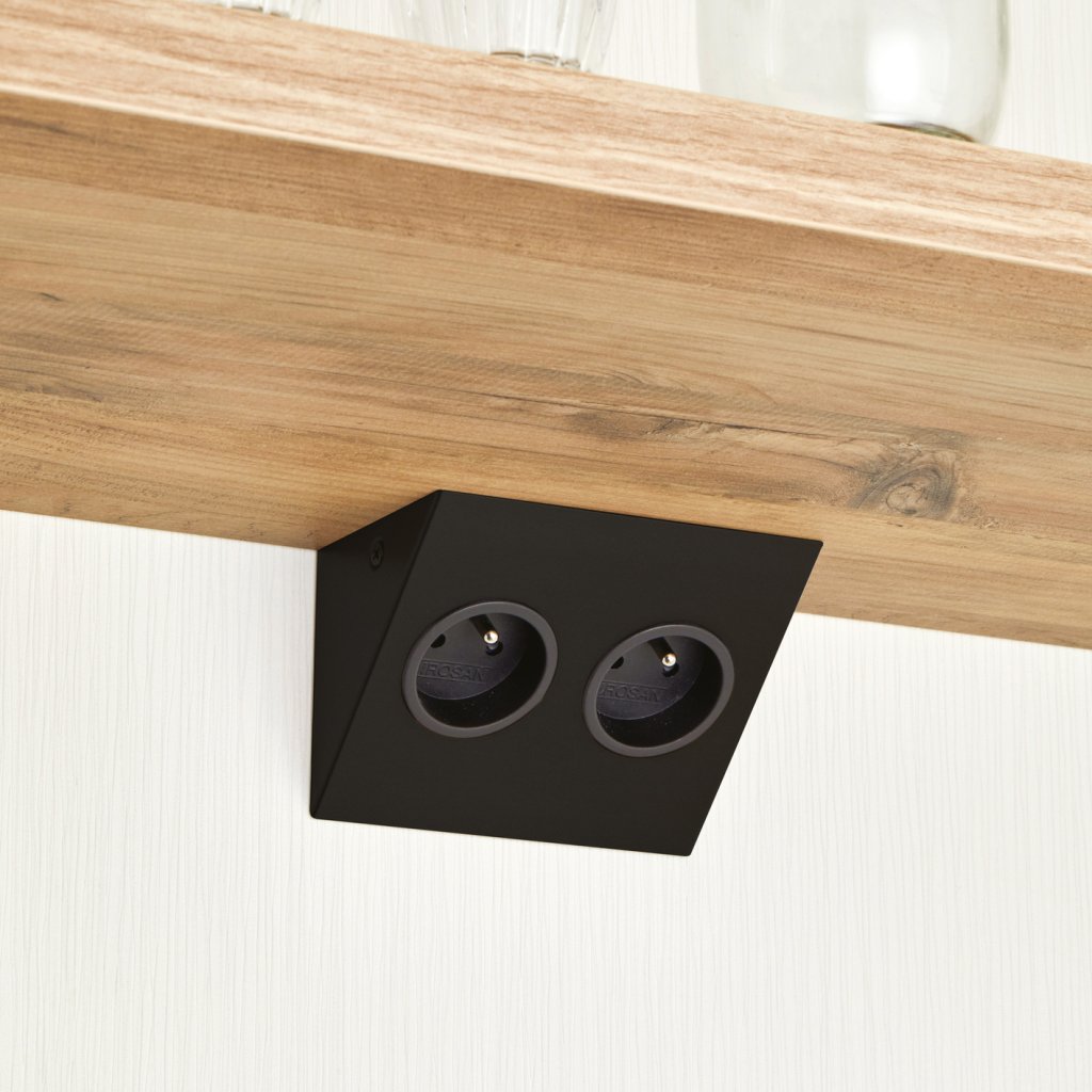 Bloc 2 prises d'angle- Finition noir mat- 16A-230V-2 P+T- A visser sous meuble haut