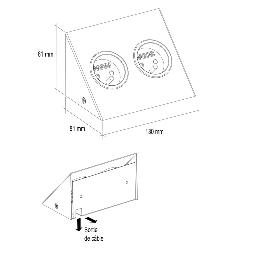 Bloc 2 prises d'angle- Finition noir mat- 16A-230V-2 P+T- A visser sous meuble haut