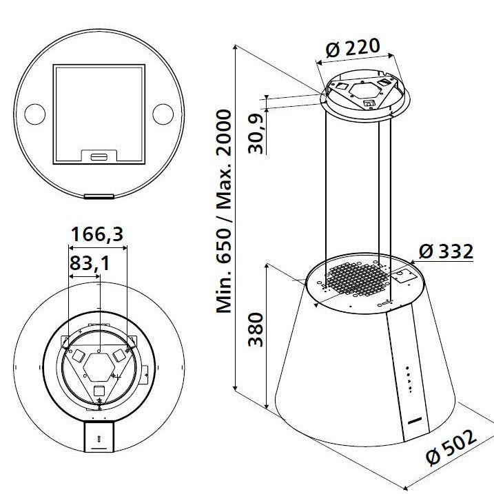 Hotte en îlot Silverline Pure Plus 50 cm coloris Noir mat (recyclage)