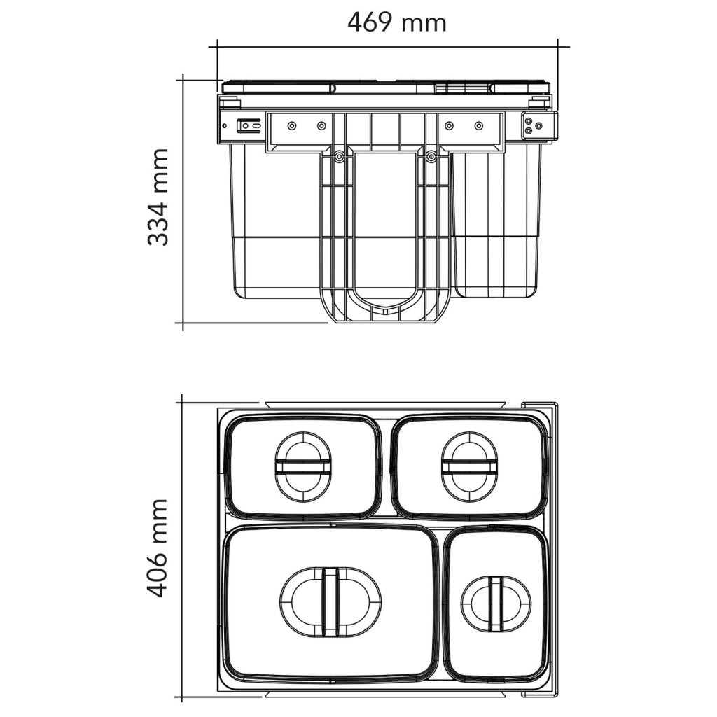 Poubelle sous évier pour 450mm-15L+3x7L-Finition Gris orion