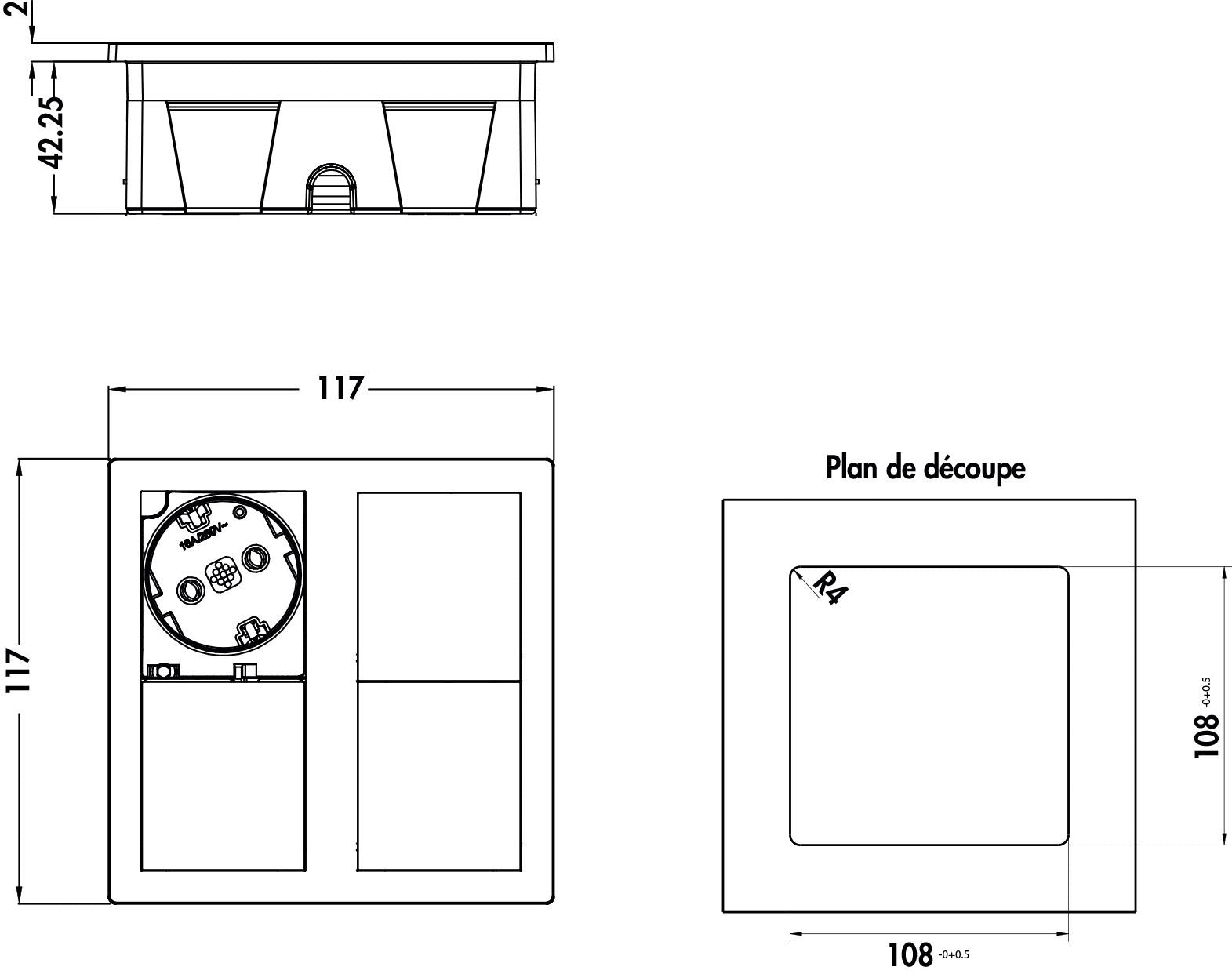 Prise carrée à encastrer TSUNO coloris Cuivre 2 prises