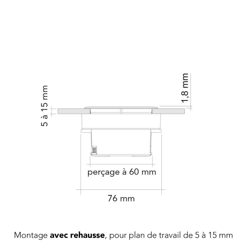 Bloc 2 prises EIGHT affleurant à encastrer dans un plan de travail de 5 à 40mm - finition or mat - 16A - 230V - 2P+T