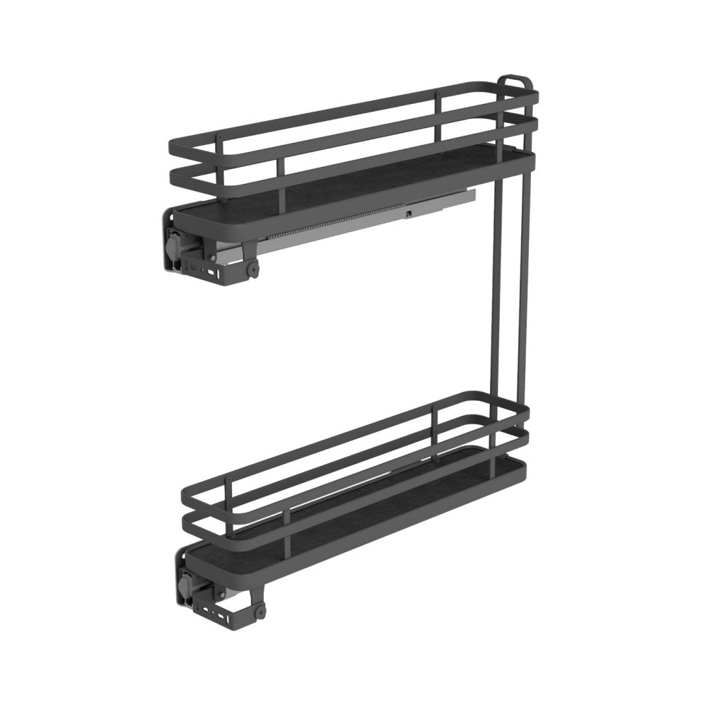 Fileur en métal laqué pour meuble de 150mm - finition gris - glissière à gauche - sortie totale avec système SOFT