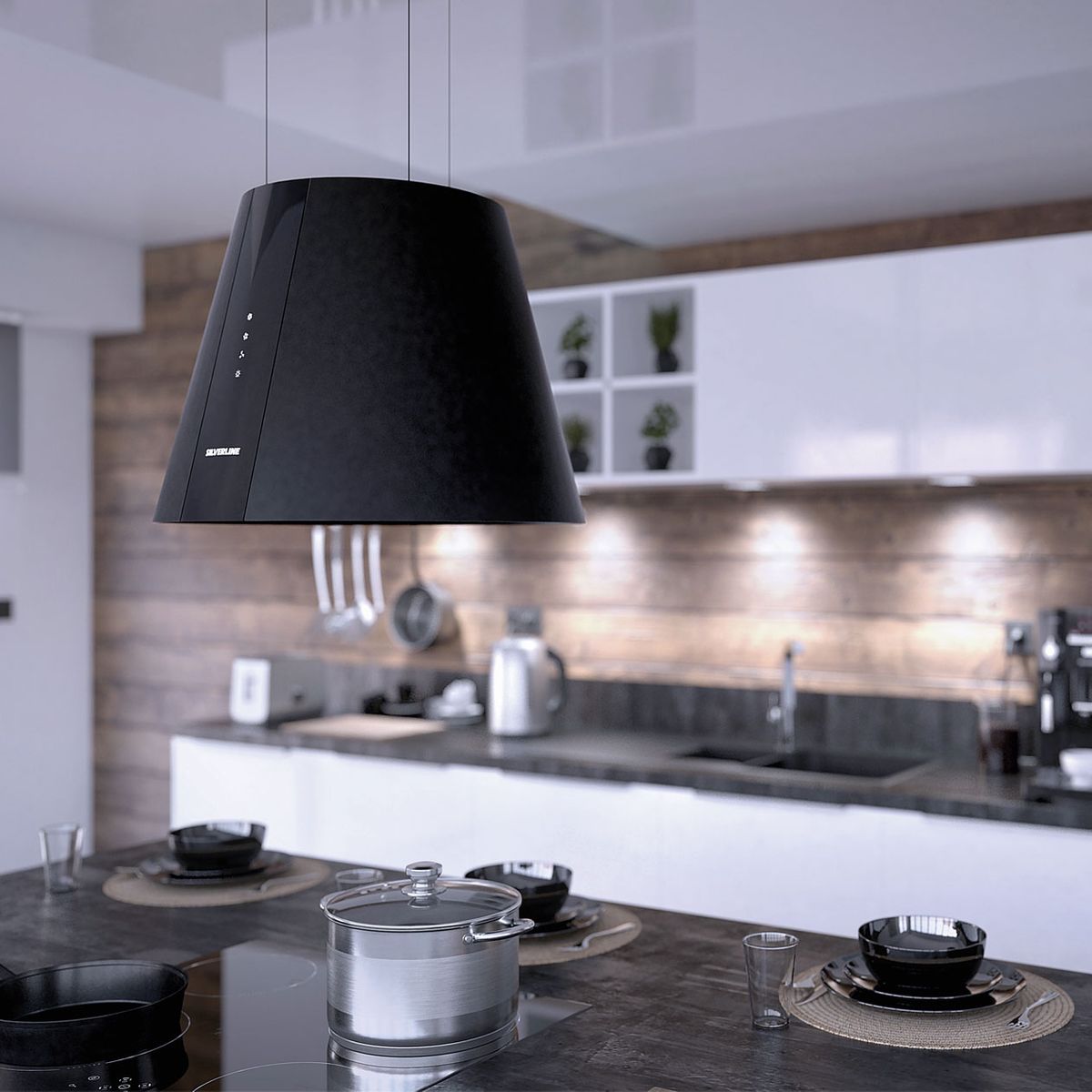 Hotte en îlot Silverline Pure Plus 50 cm coloris Noir mat (recyclage)