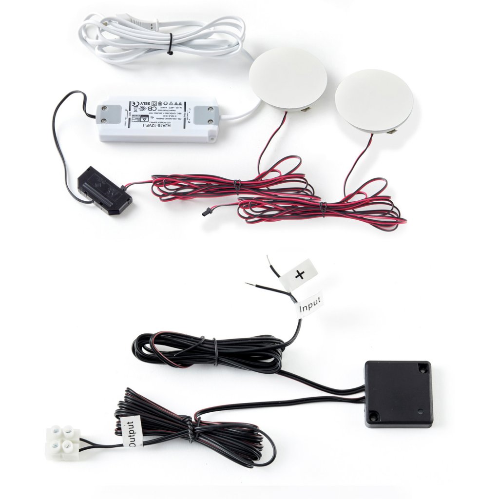 Kit 2 spots bibliothèque HALO-2W-12V DC-4000K-System connect light-Avec interrupteur tactile