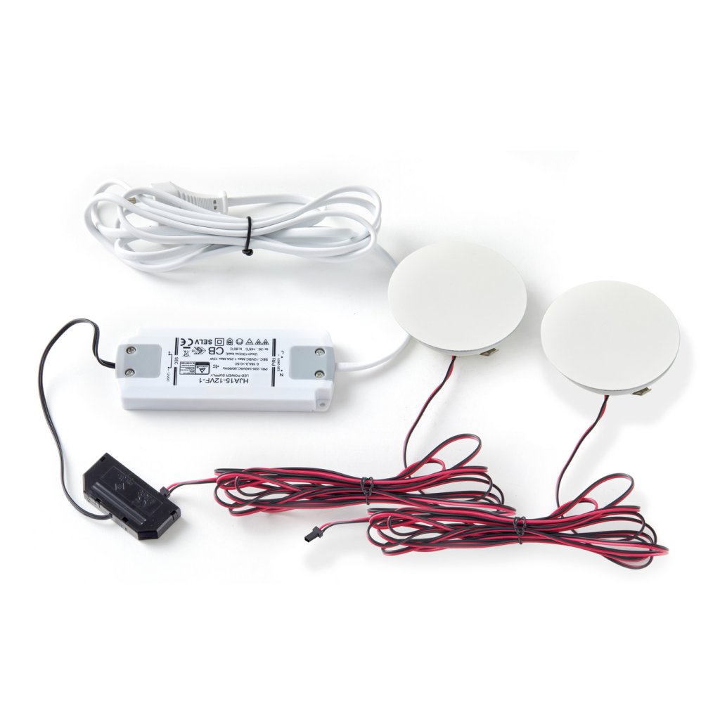 Kit 2 spots bibliothèque HALO-2W-12V DC-4000K-System connect light-Avec interrupteur tactile