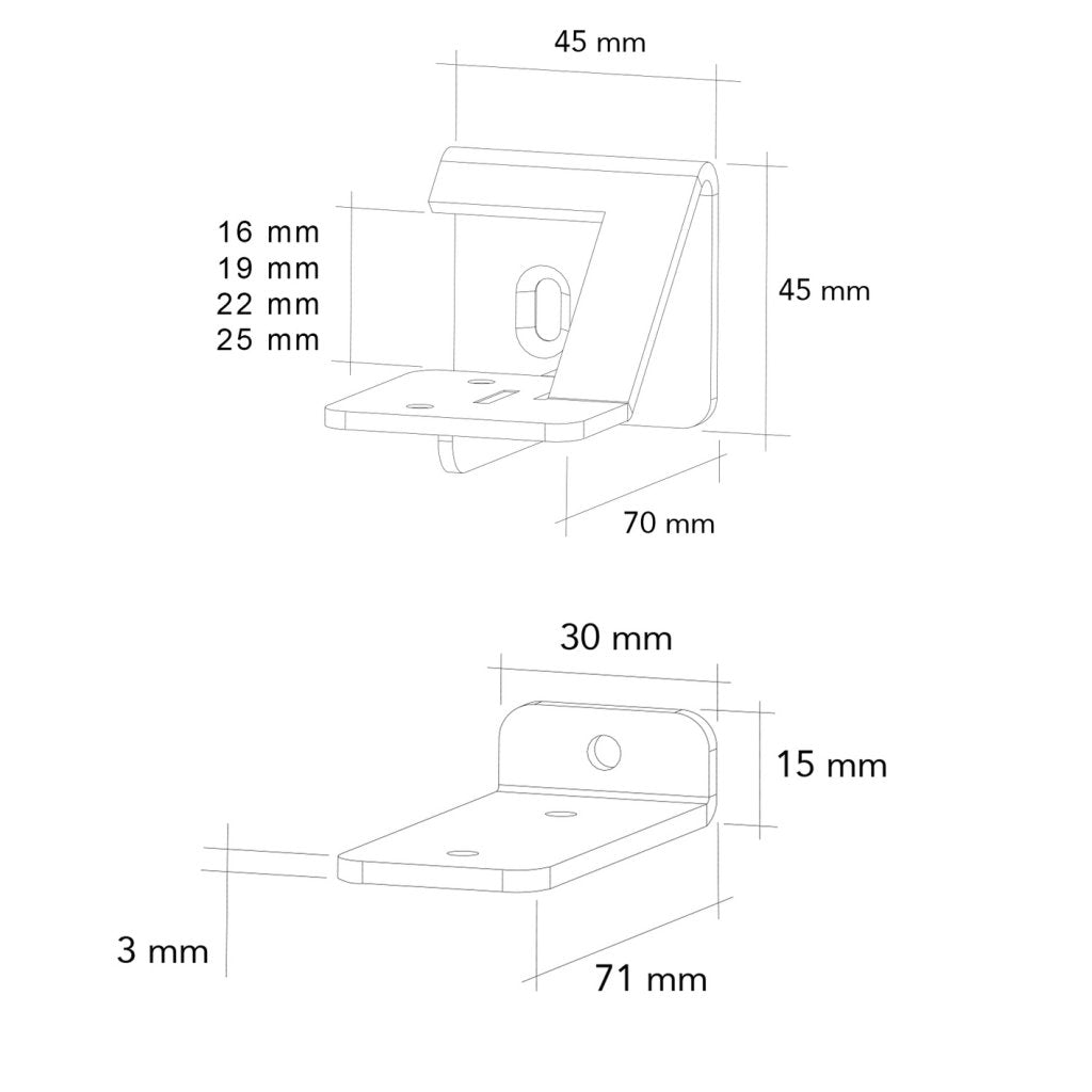 Kit de 2 supports étagère IZO 2 avec 1 pièce centrale-Finition Noir mat-Ep.16mm