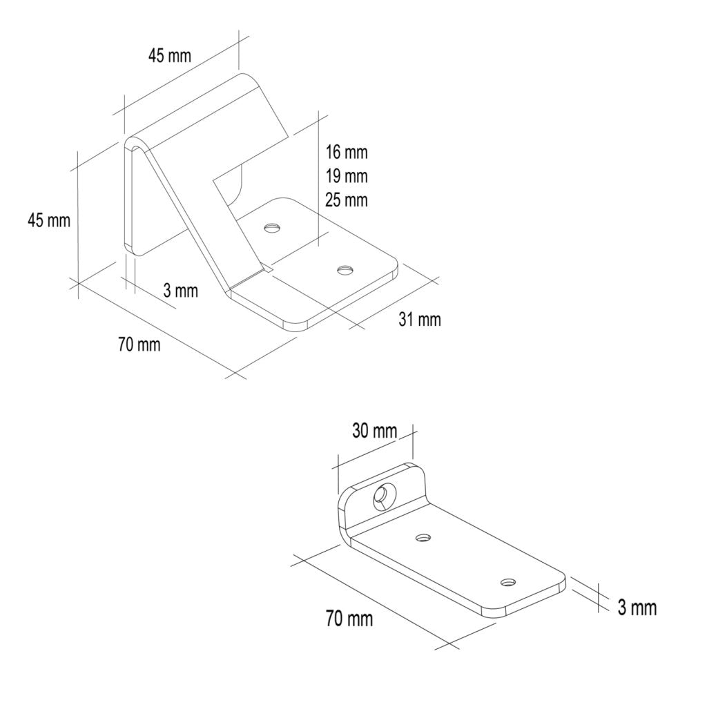 Kit de 2 supports étagère IZO avec 1 pièce centrale-Finition Noir mat-Ep.19mm