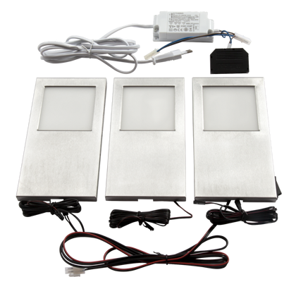Kit 3 profils LED 5,4 W inox brossé, 3000 K